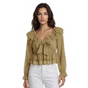 NEW En Elly Anthropologie‎ Blouse Top Women's Size XL Ruffle Peplum Bow Cutout